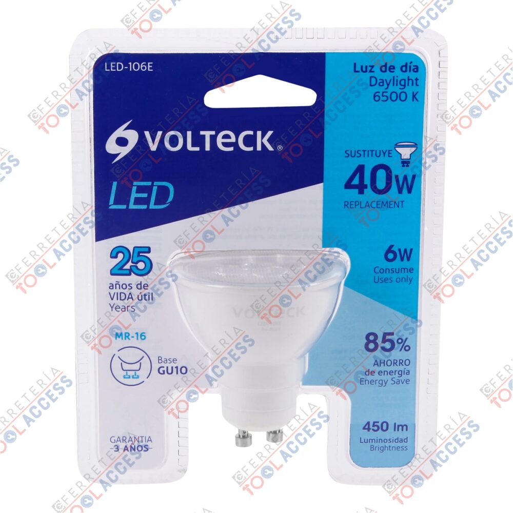 Lámpara de LED 6 W tipo MR 16 base GU10 luz de día, blíster, Volteck