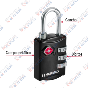 Alternative view of Candado maletero de combinación 27 mm seguridad TSA, Hermex