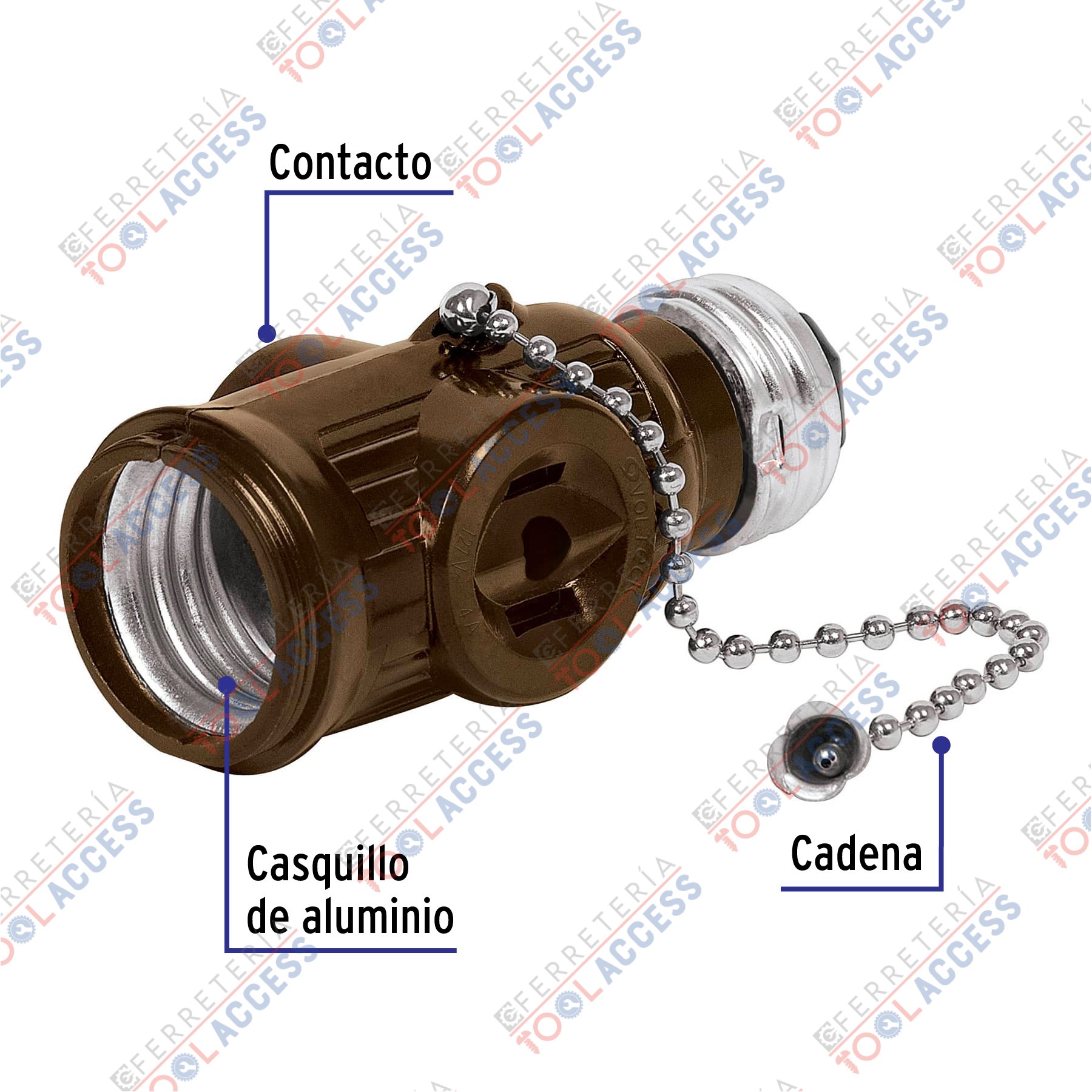 Alternative view of Portalámpara de baquelita, cadena y doble contacto, VOLTECK