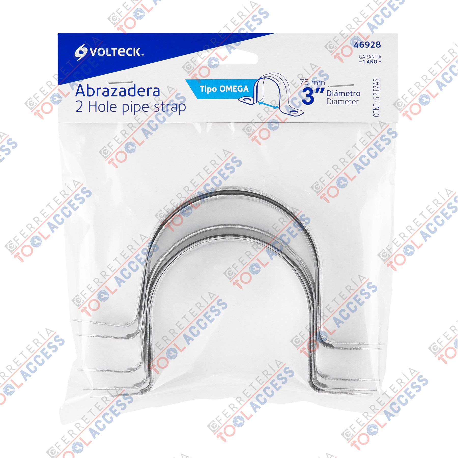 Bolsa c/5 abrazaderas tipo omega 3" p/tubo pared delgada