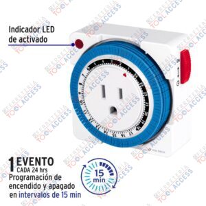 Alternative view of Mini Temporizador analógico 1 evento, intervalos de 15 min., Volteck