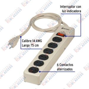Alternative view of Multicontacto 14 AWG 6 entradas supresor de picos 600 joules, Volteck