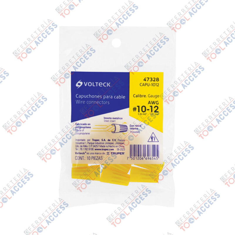 Bolsa con 10 capuchones para cable, calibres 12 a 10 AWG, Volteck ...