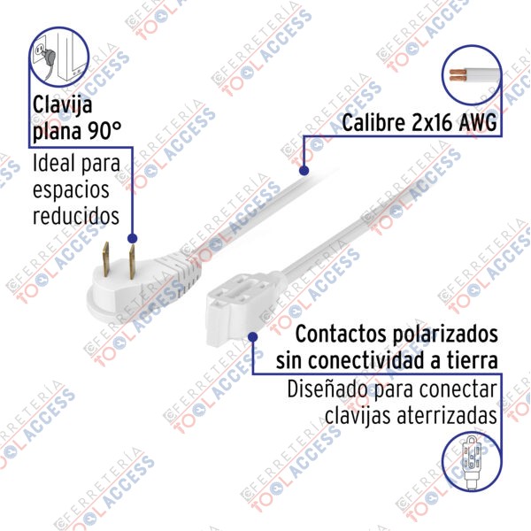 Extensión eléctrica doméstica 8 m clavija plana, blanca - Imagen 2