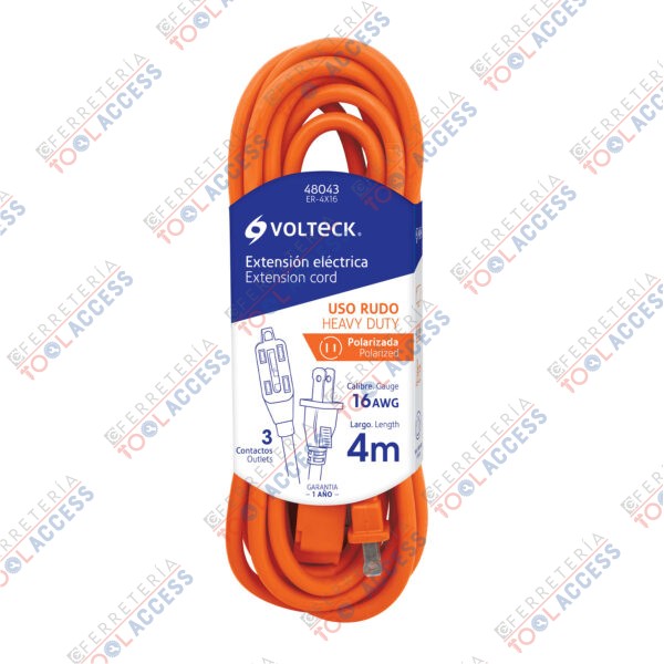 Extensión eléctrica de uso rudo 4 m 2x16 AWG, Volteck