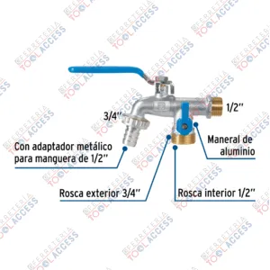 Alternative view of Llave de esfera doble salida 1/2" de latón, FOSET