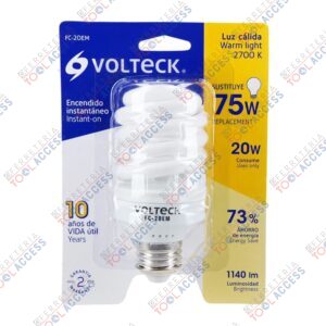 Lámpara espiral mini T2 20 W luz cálida en blíster, VOLTECK