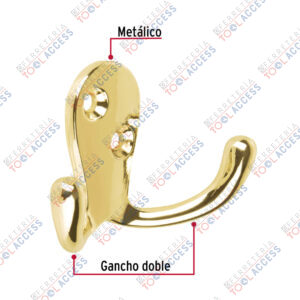 Alternative view of Gancho doble tipo perchero, latón brillante, HERMEX