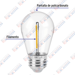 Alternative view of Foco LED filamento 1 W, S14, 2200K luz ambar, E26, VOLTECK