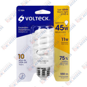 Lámpara espiral mini T2 11 W luz cálida en blíster, VOLTECK