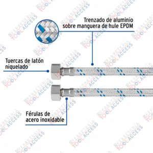 Alternative view of Manguera para lavabo/fregadero, aluminio, 1/2" x 1/2", 55 cm, Foset