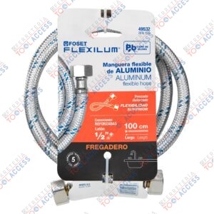 Manguera lavabo/fregadero, aluminio, 1/2" x 1/2", 100cm, Foset