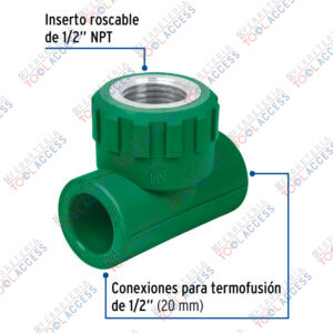 Alternative view of Tee hembra de PPR 1/2" con inserto metálico, FOSET