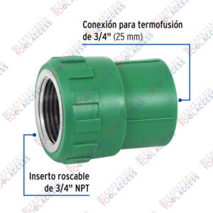 Alternative view of Adaptador PPR 3/4" hembra con inserto metálico, FOSET