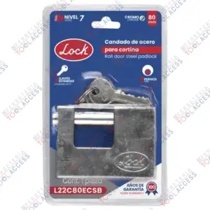 Candado de acero para cortinametálica 80 mm, cromo satinado, llave estándar, Lock